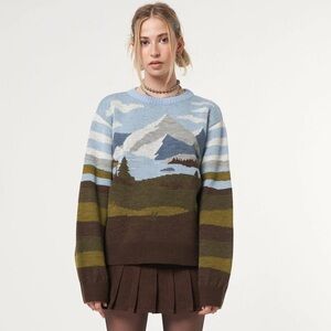 Minga London Mountain Landscape Knit Jumper Wool Blend Size M